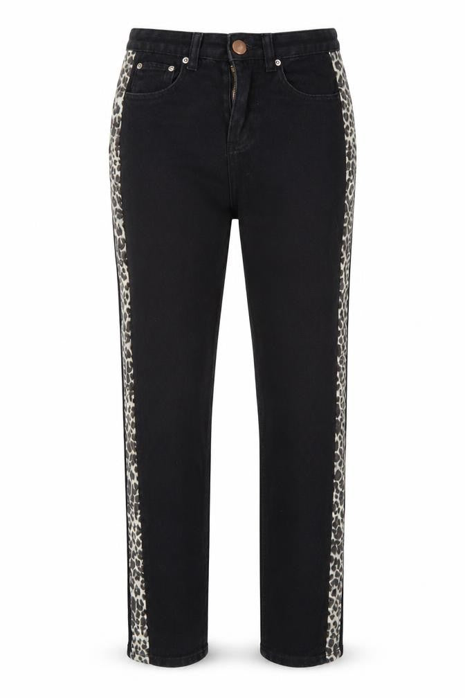 PRETTYLITTLETHING Womens Black Animal Print Cotton Straight Jeans Size 8 L27 in Regular Button