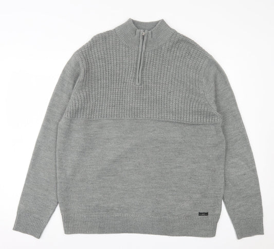 A&J Mens Grey High Neck  Acrylic Pullover Jumper Size 2XL