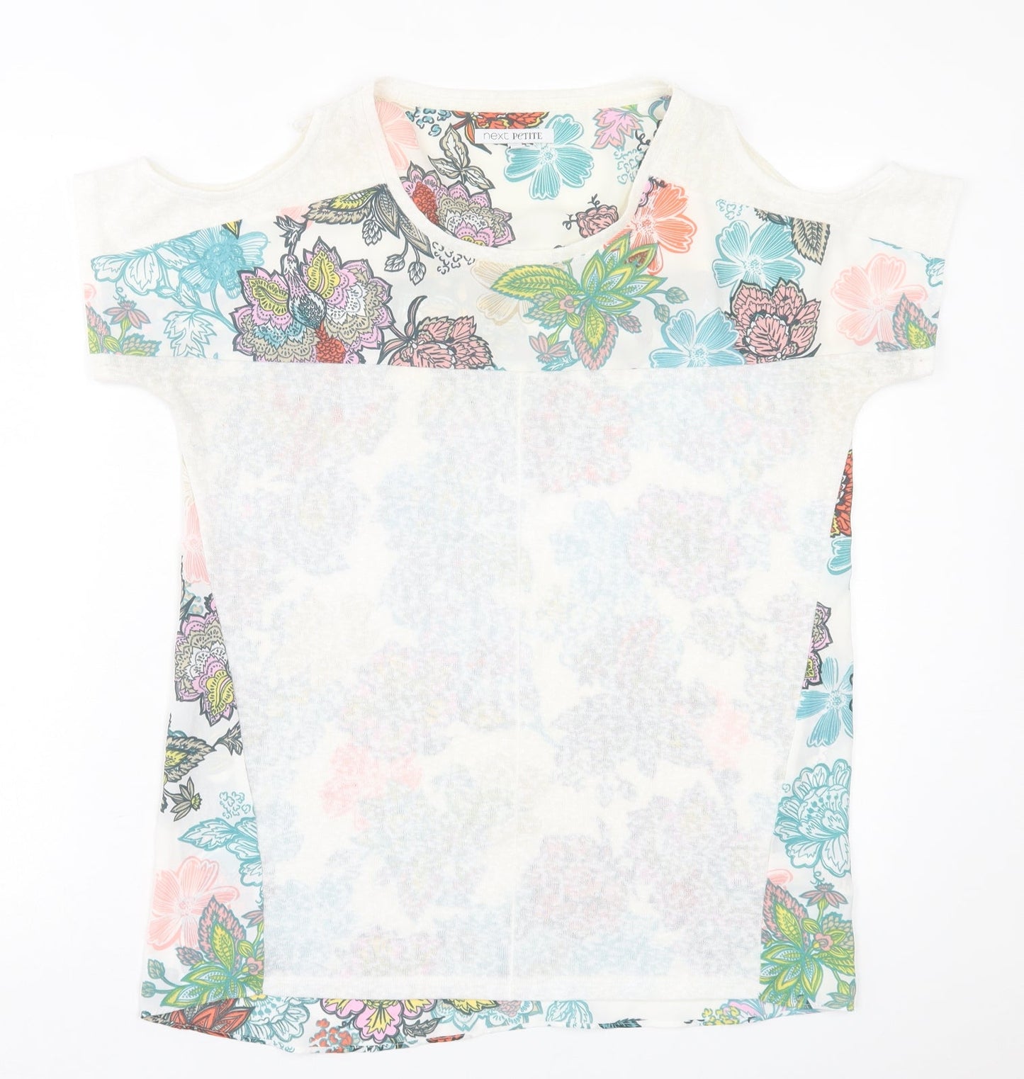 NEXT Womens Multicoloured Floral Polyester Basic T-Shirt Size 12 Crew Neck - cold Shoulder