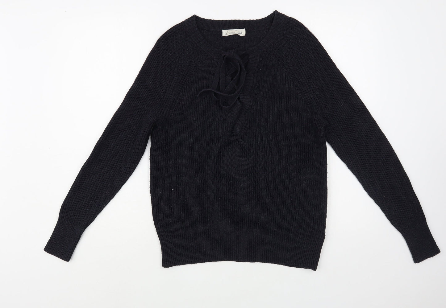 H&M Womens Blue V-Neck  Cotton Pullover Jumper Size S