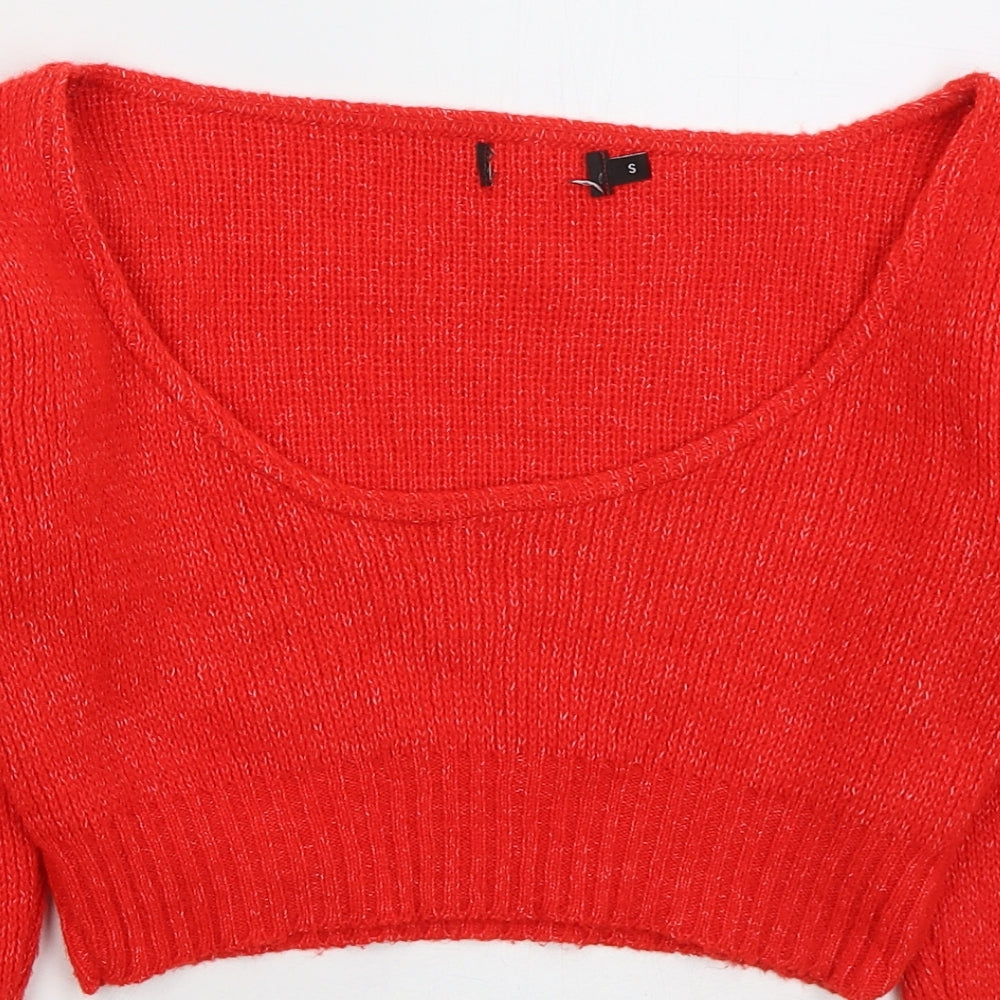 PRETTYLITTLETHING Womens Red Round Neck  Acrylic Pullover Jumper Size S