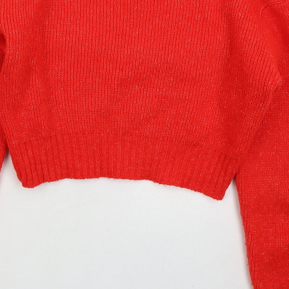 PRETTYLITTLETHING Womens Red Round Neck  Acrylic Pullover Jumper Size S