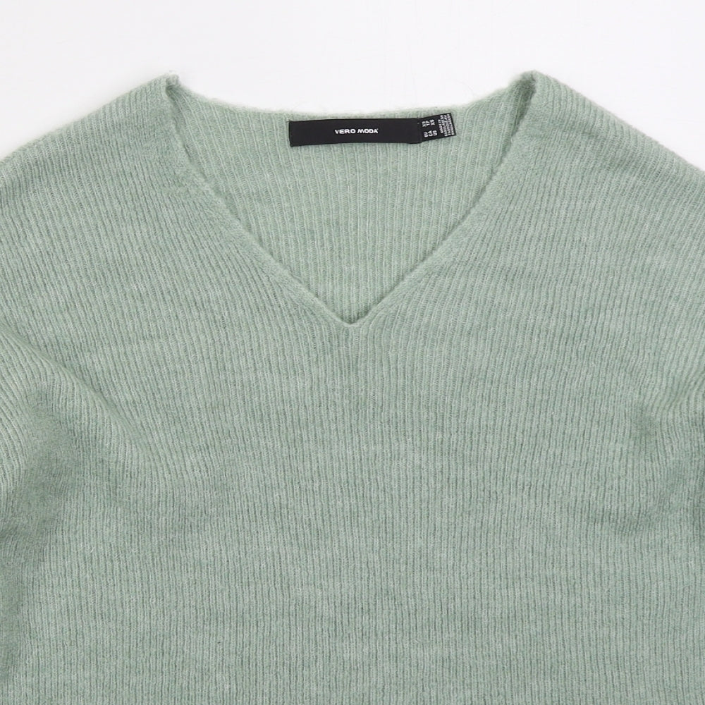 VERO MODA Womens Green V-Neck  Acrylic Pullover Jumper Size XS