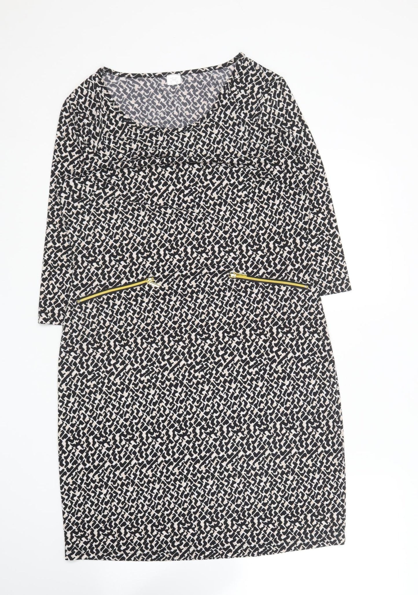 Preworn Womens Multicoloured Geometric Polyester Shift  Size 14  Round Neck