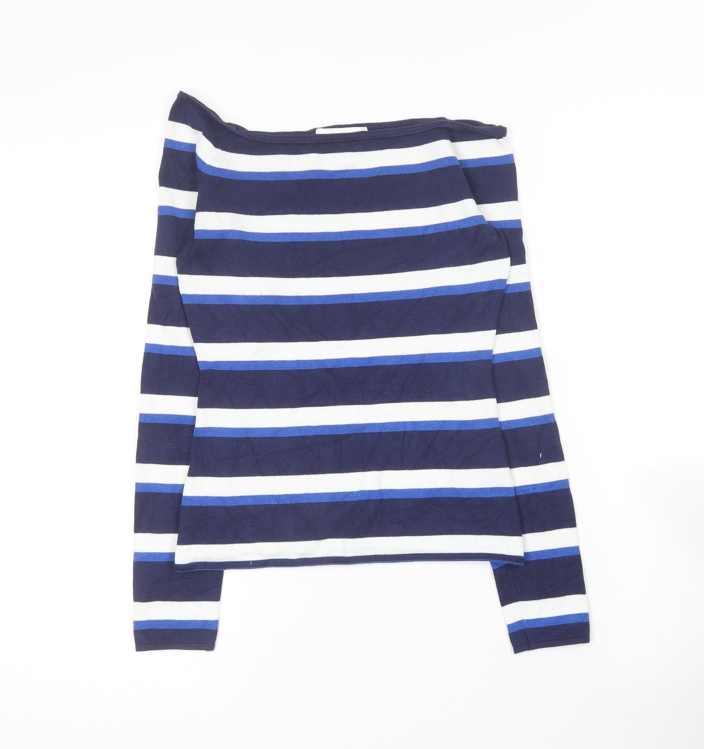 H&M Womens Blue Boat Neck Striped Viscose Pullover Jumper Size S