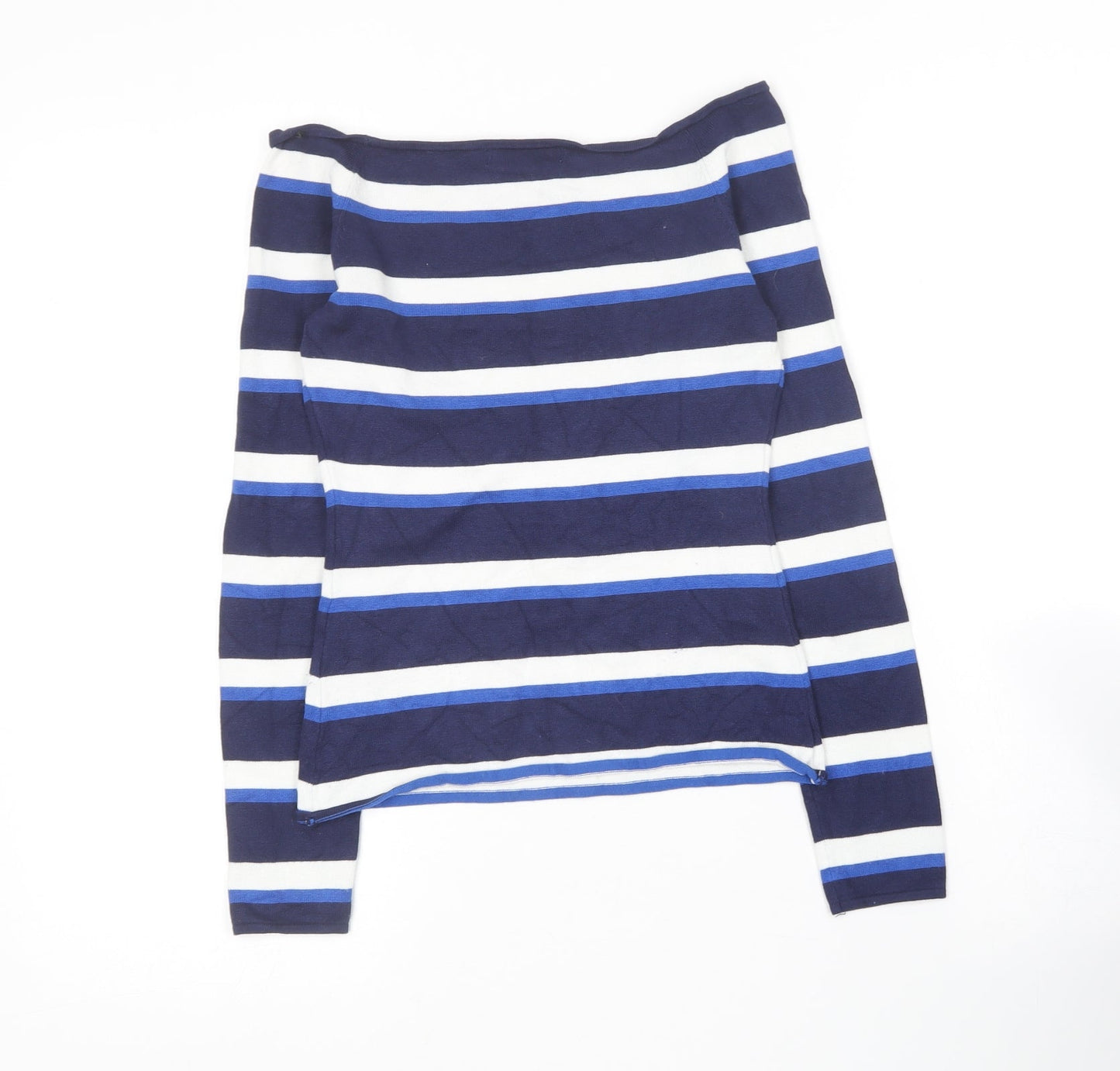 H&M Womens Blue Boat Neck Striped Viscose Pullover Jumper Size S