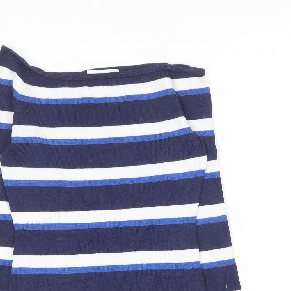 H&M Womens Blue Boat Neck Striped Viscose Pullover Jumper Size S