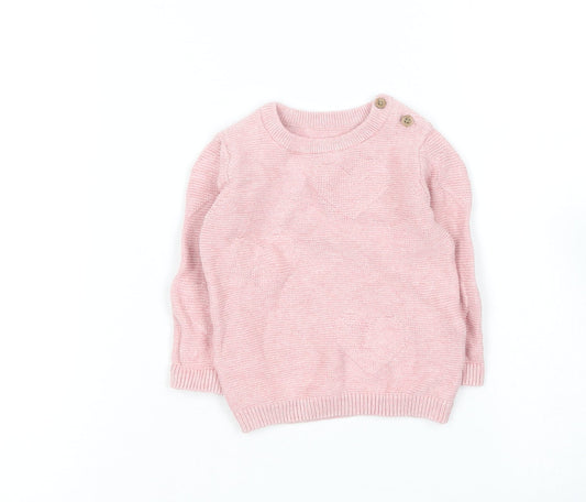 Marks and Spencer Girls Pink  Cotton Pullover Jumper Size 3-6 Months   - Love heart