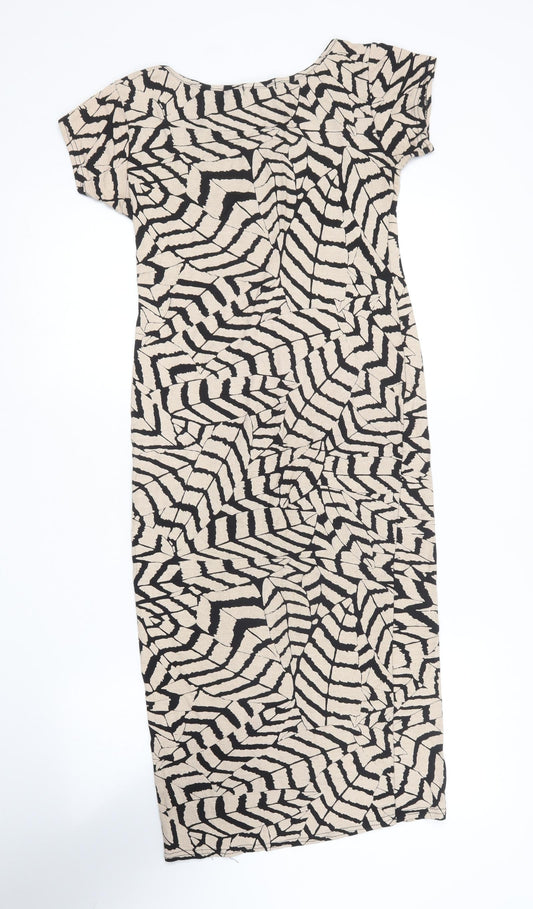 Ribbon Womens Beige  Viscose Bodycon  Size 8  Round Neck