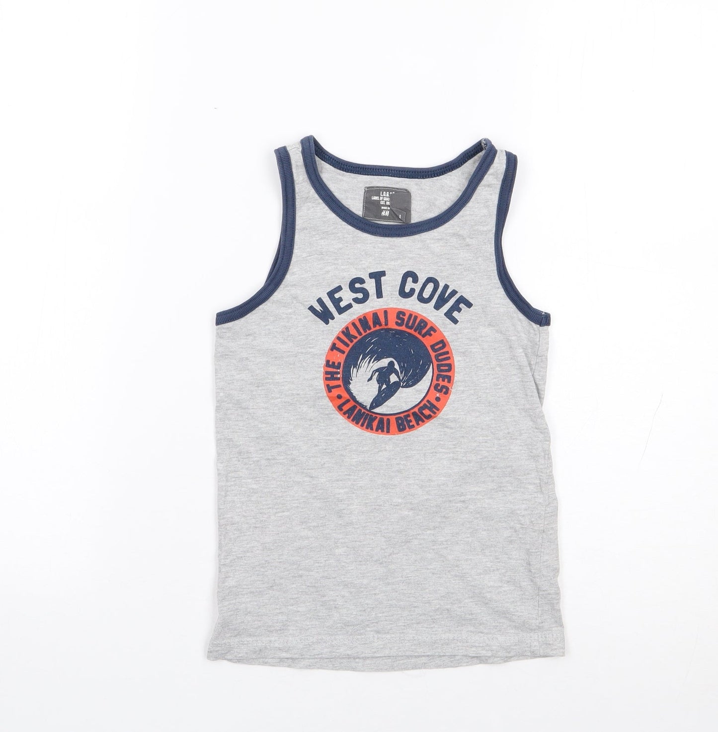 H&M  Boys Grey  Polyester Jersey Tank Size 5-6 Years Round Neck Pullover