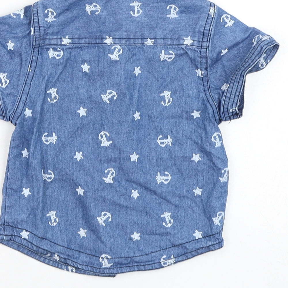 Rebel Boys Blue  Cotton Basic Button-Up Size 9-12 Months Collared Button - Anchor