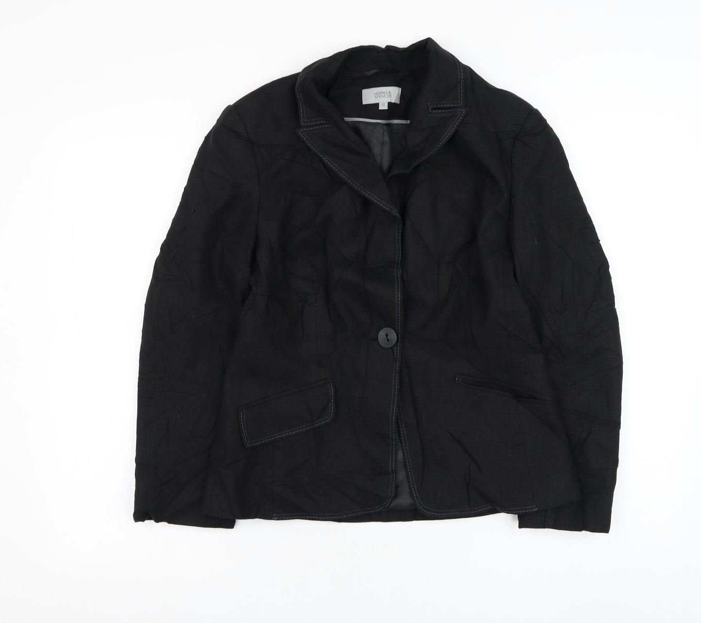 Marks and Spencer Womens Black   Jacket Blazer Size 12  Button