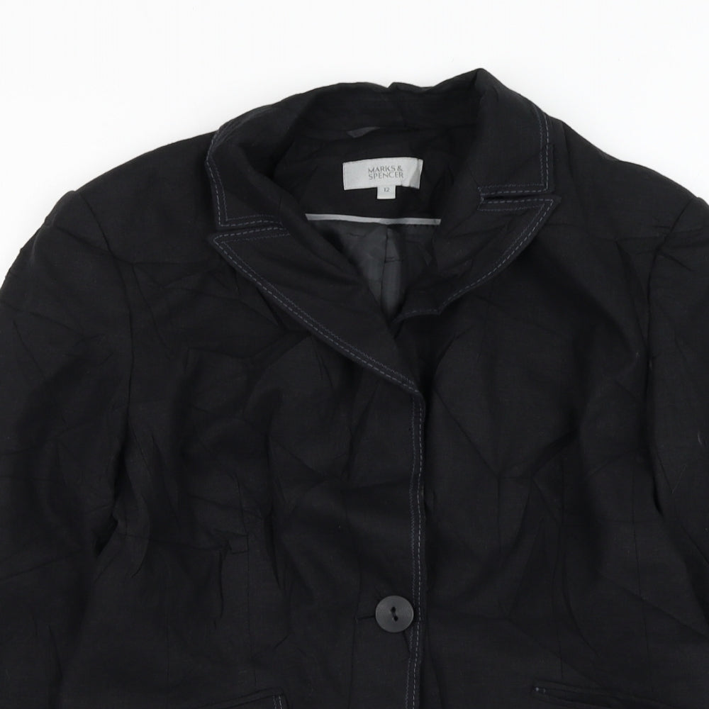 Marks and Spencer Womens Black   Jacket Blazer Size 12  Button