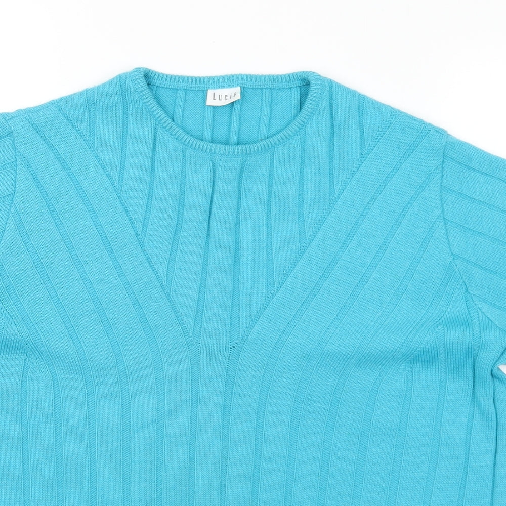 LUCIA Womens Blue Round Neck  Acrylic Pullover Jumper Size 10