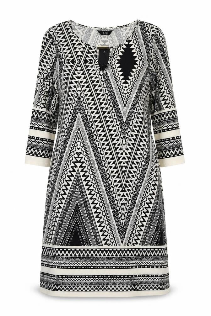 F&F Womens Ivory Geometric Polyester Shirt Dress  Size 14  Round Neck