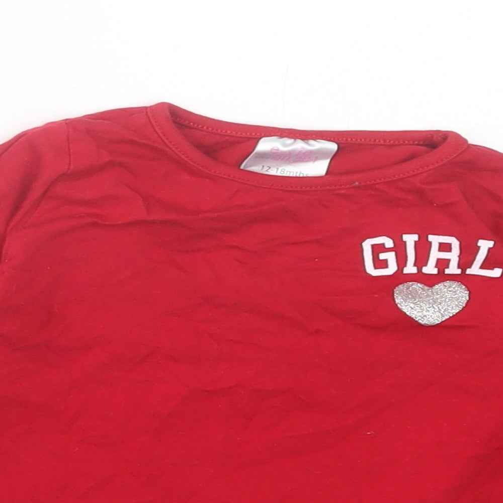 Evie Angel Girls Red  Cotton Basic Casual Size 12-18 Months Crew Neck Pullover