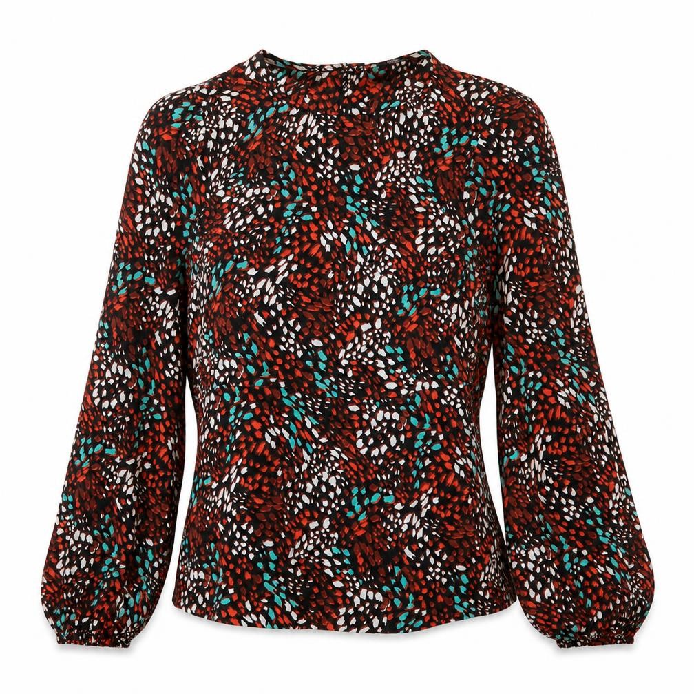 Marks and Spencer Womens Red Geometric Viscose Basic Blouse Size 10 Crew Neck