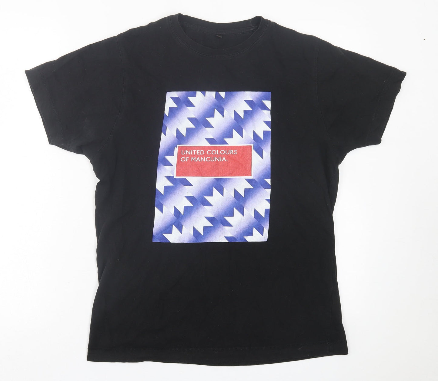 United Colors of Mancunia Mens Black  Cotton  T-Shirt Size S Crew Neck