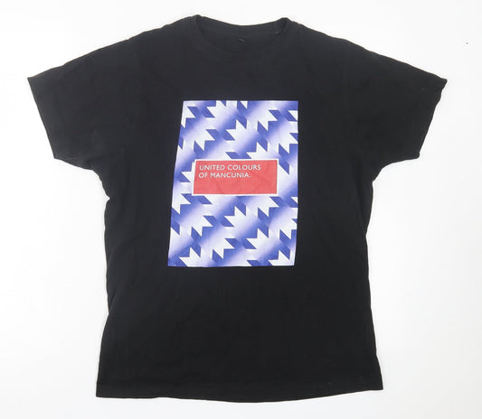 United Colors of Mancunia Mens Black  Cotton  T-Shirt Size S Crew Neck
