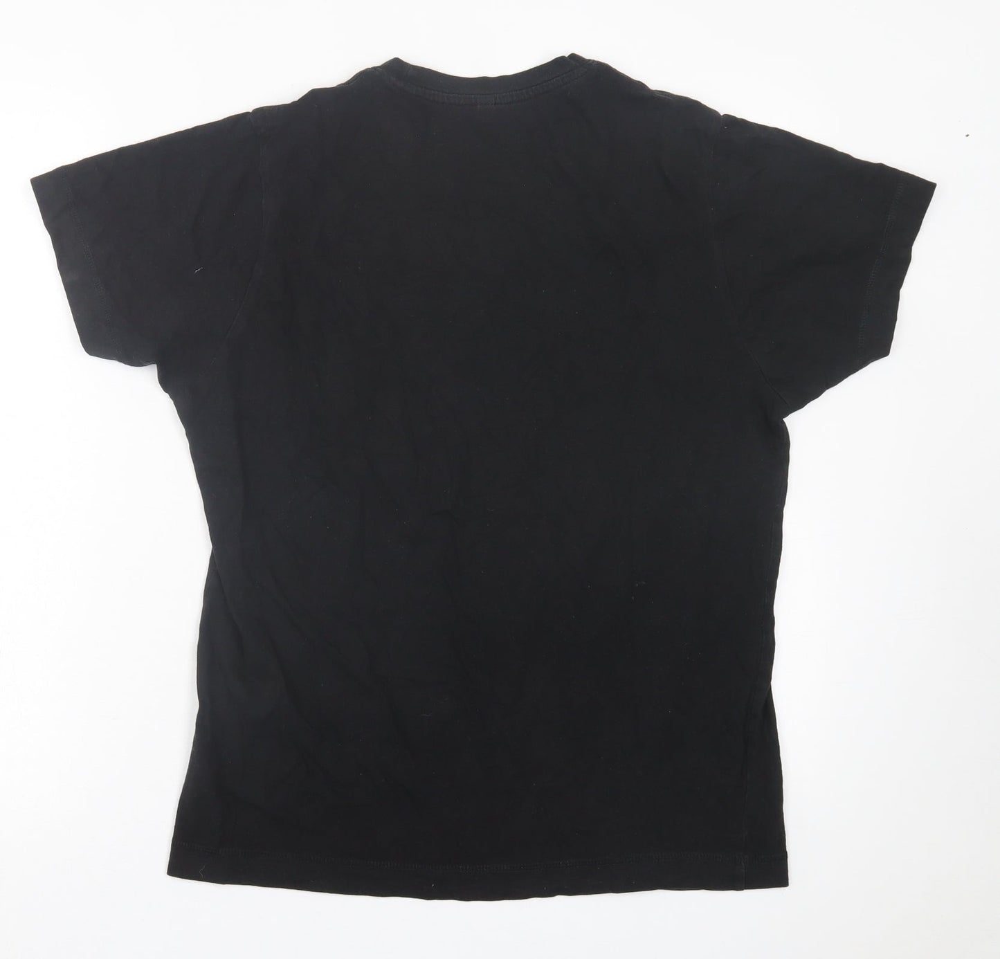 United Colors of Mancunia Mens Black  Cotton  T-Shirt Size S Crew Neck