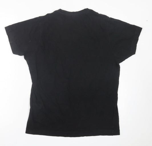 United Colors of Mancunia Mens Black  Cotton  T-Shirt Size S Crew Neck