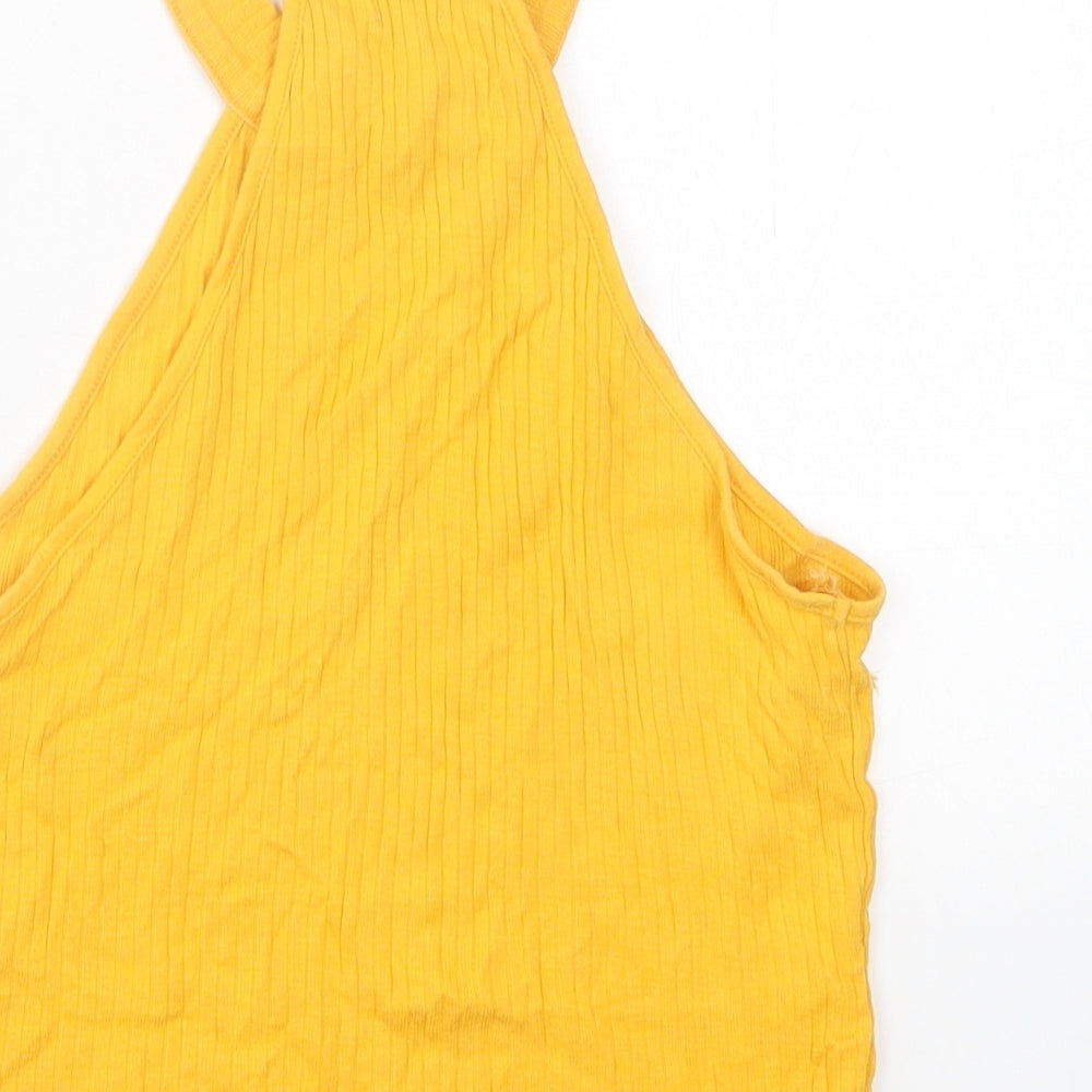 River Island Womens Yellow  Cotton Cropped Tank Size 8 Crew Neck