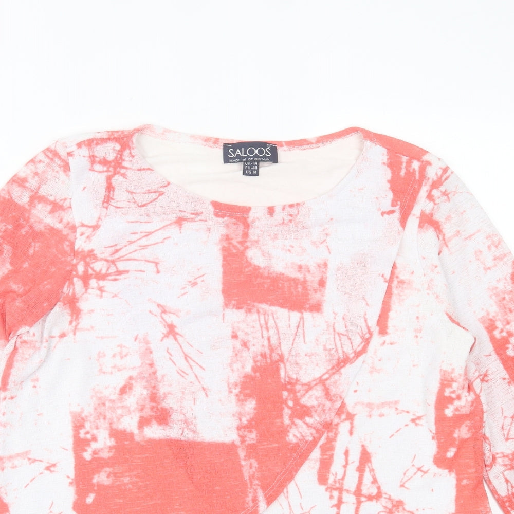 Saloos Womens Red Crew Neck Geometric Polyester Pullover Jumper Size 10
