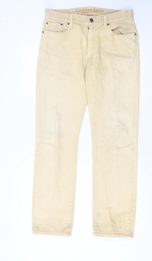 American Eagle Outfitters Womens Beige  Cotton Straight Jeans Size 30 L32 in Regular Button
