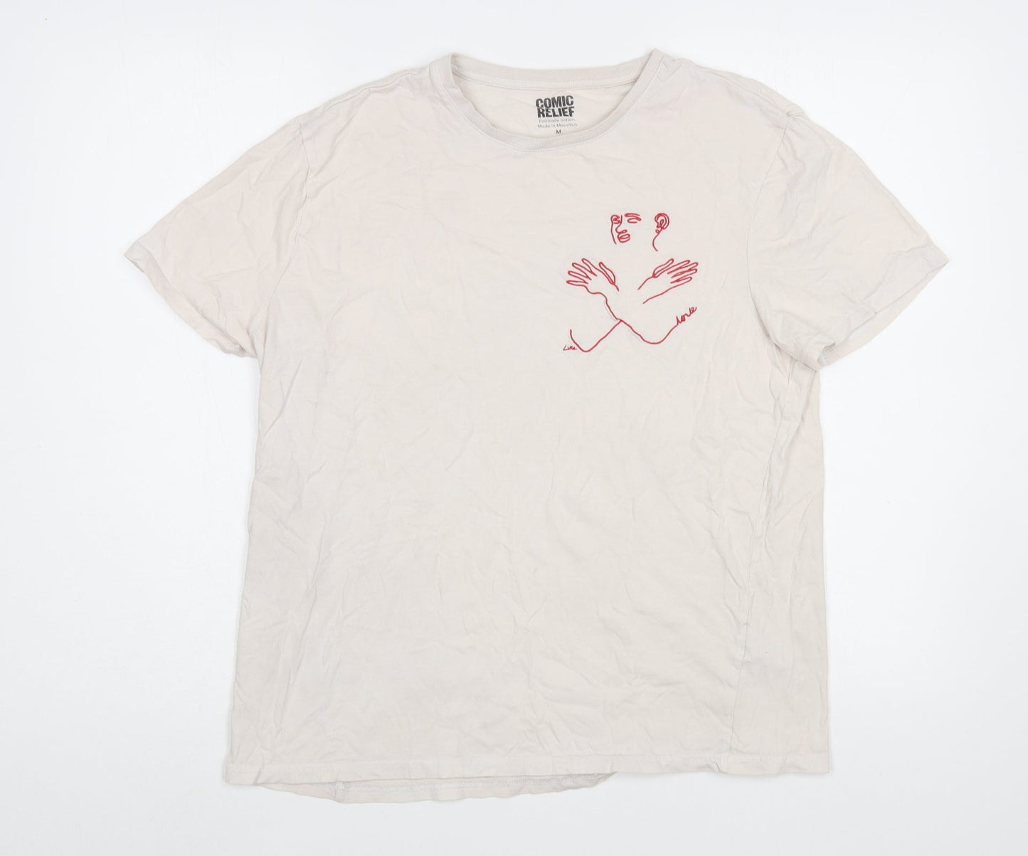 TJX Womens Beige  Cotton Basic T-Shirt Size M Crew Neck - Comic Relief