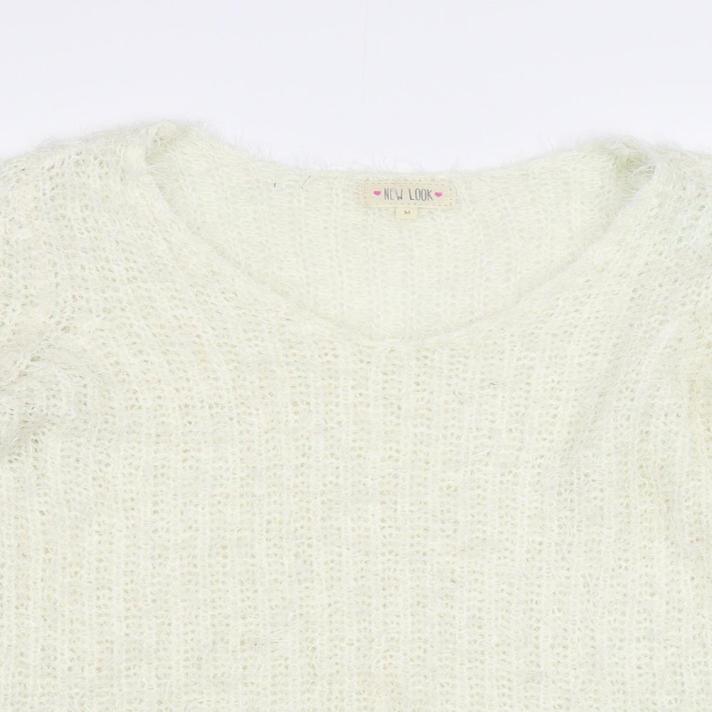 New Look Womens Ivory Boat Neck  Acrylic Pullover Jumper Size M