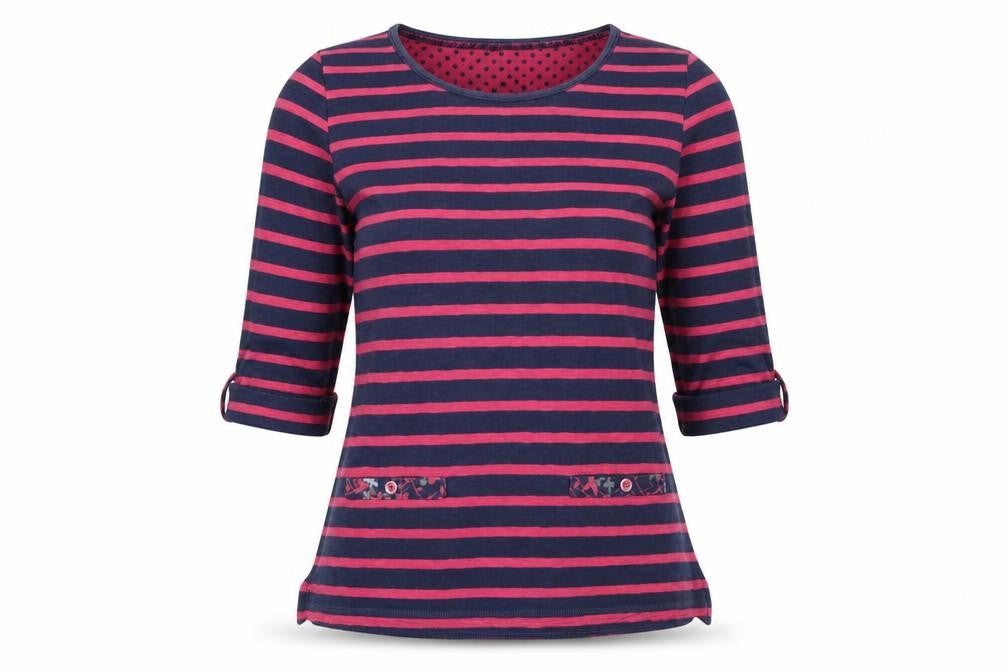 Per Una Womens Pink Striped Cotton Basic Blouse Size 10 Scoop Neck