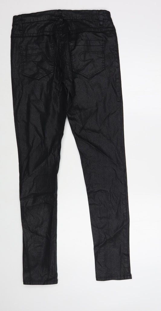 Geisha  Womens Black Animal Print Cotton Skinny Jeans Size S L32 in Regular Button - Coated