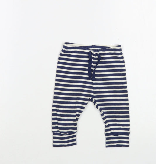 Gap Baby Blue Striped Cotton Jogger Leggings Size 3-6 Months  Drawstring