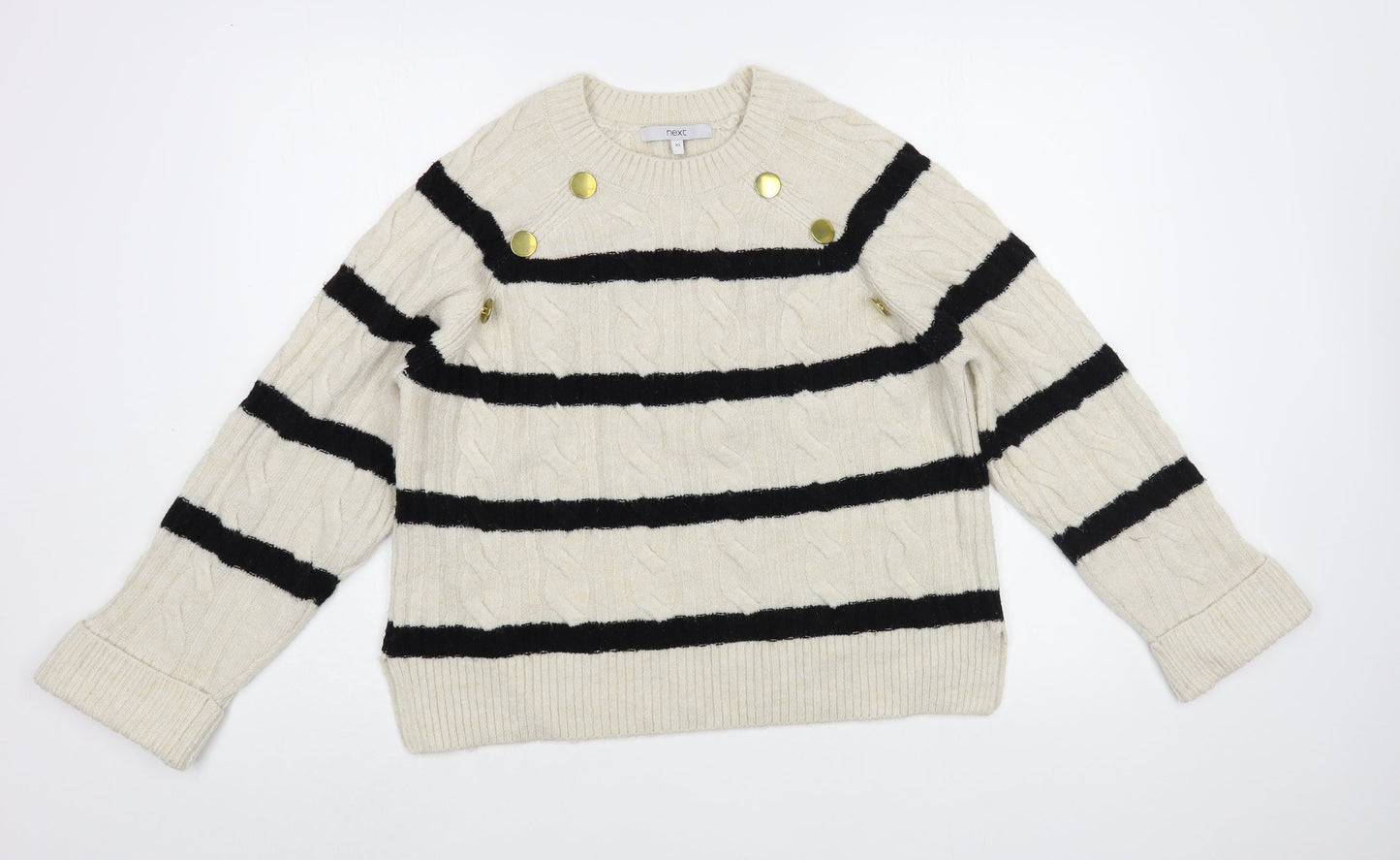 NEXT Womens Beige Crew Neck Striped Acrylic Pullover Jumper Size XS