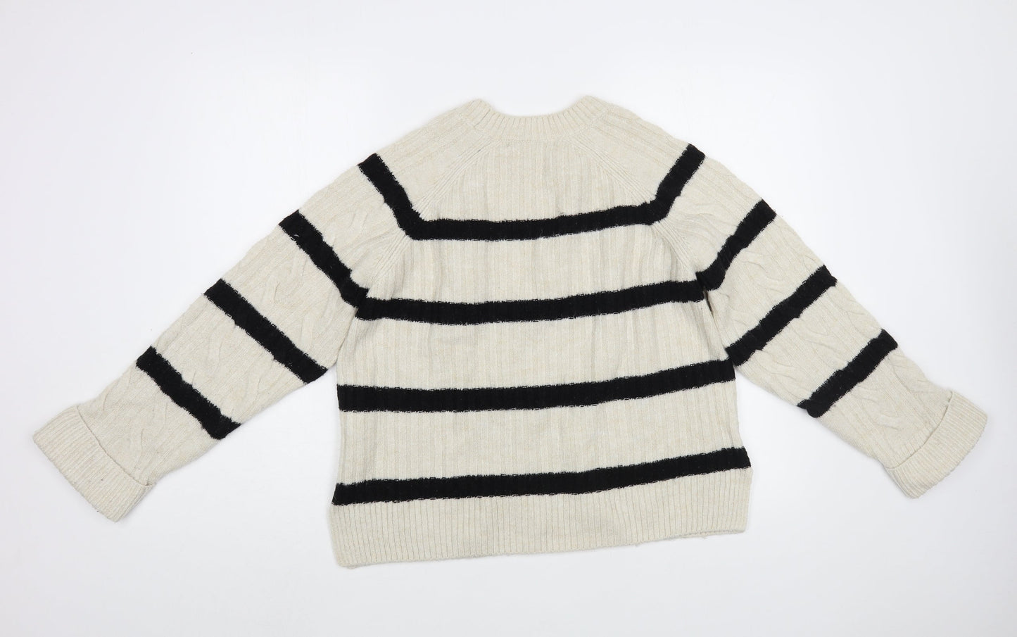 NEXT Womens Beige Crew Neck Striped Acrylic Pullover Jumper Size XS