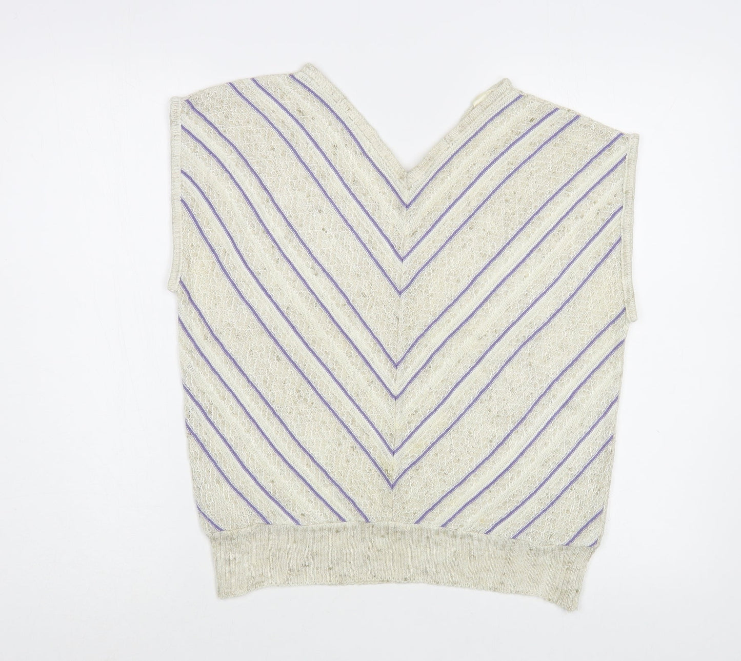 Babuale Womens Beige Striped Acrylic Basic Blouse Size 16 V-Neck