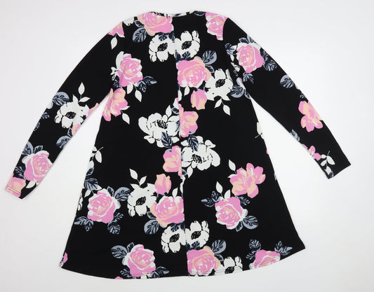 Quiz Womens Black Floral Polyester A-Line  Size 12  Round Neck Pullover