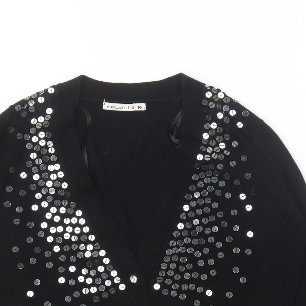Select Womens Black V-Neck  Acrylic Cardigan Jumper Size 10