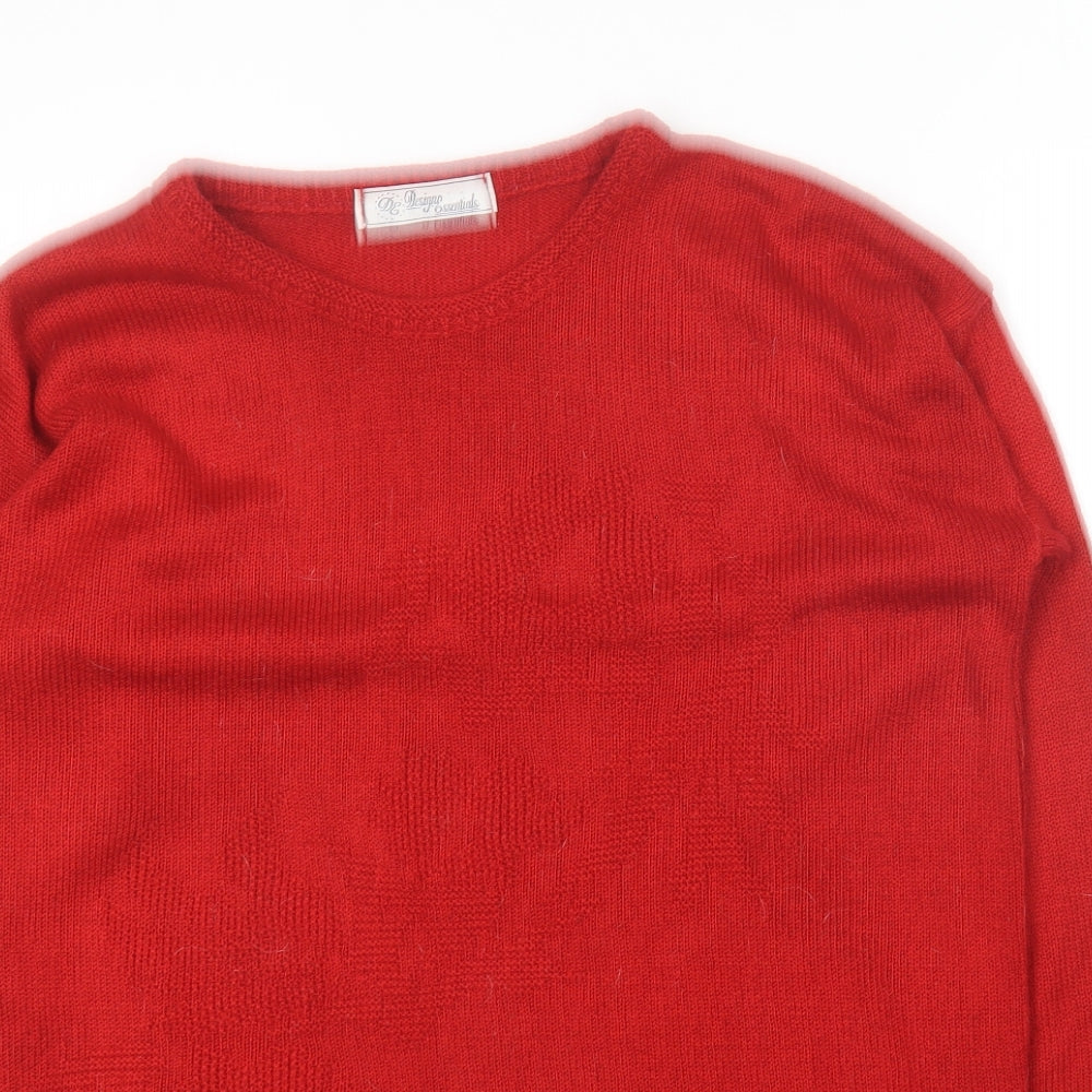 Designs Essesntials Womens Red Round Neck  Acrylic Pullover Jumper Size 10
