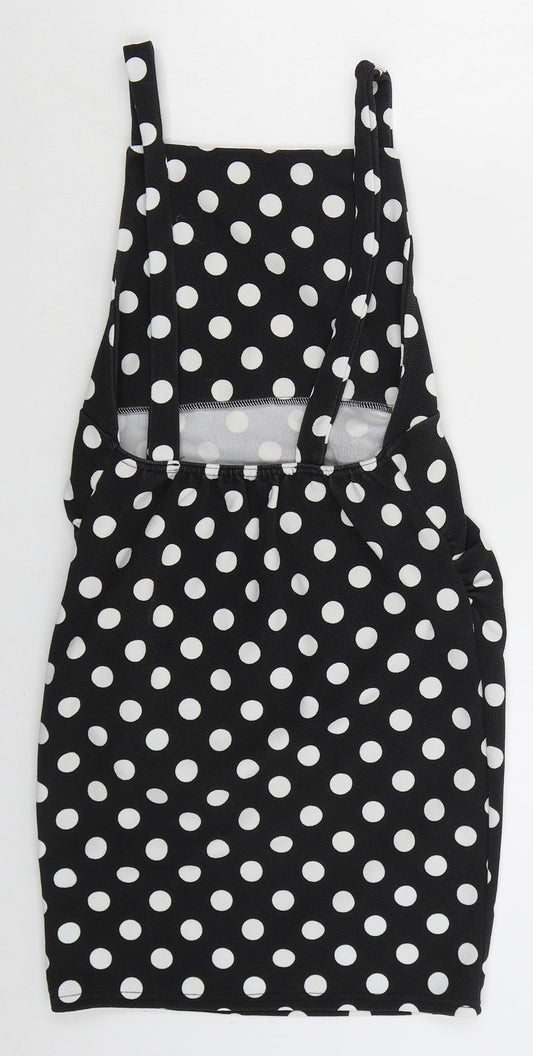 Boohoo Womens Black Polka Dot Polyester Mini  Size 8  Square Neck Pullover