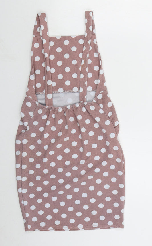 Boohoo Womens Pink Polka Dot Polyester Mini  Size 8  Square Neck Pullover