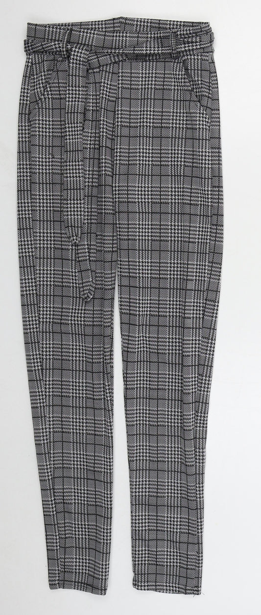 Preworn Womens Grey Houndstooth Polyester Trousers  Size S L26 in Regular