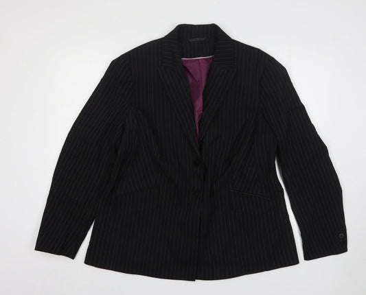One Womens Black Striped Polyester Jacket Suit Jacket Size 14