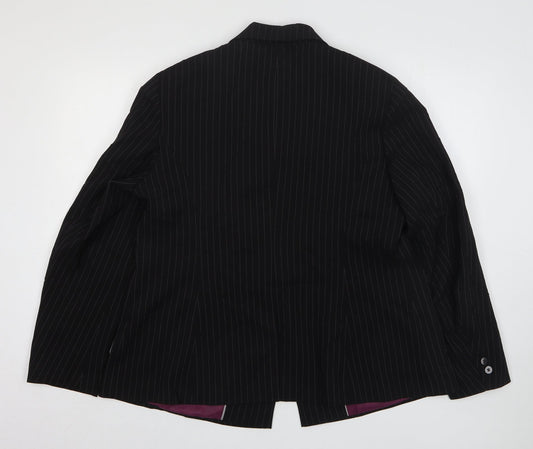One Womens Black Striped Polyester Jacket Suit Jacket Size 14