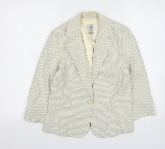 Gap Womens Beige Striped Cotton Jacket Blazer Size 10