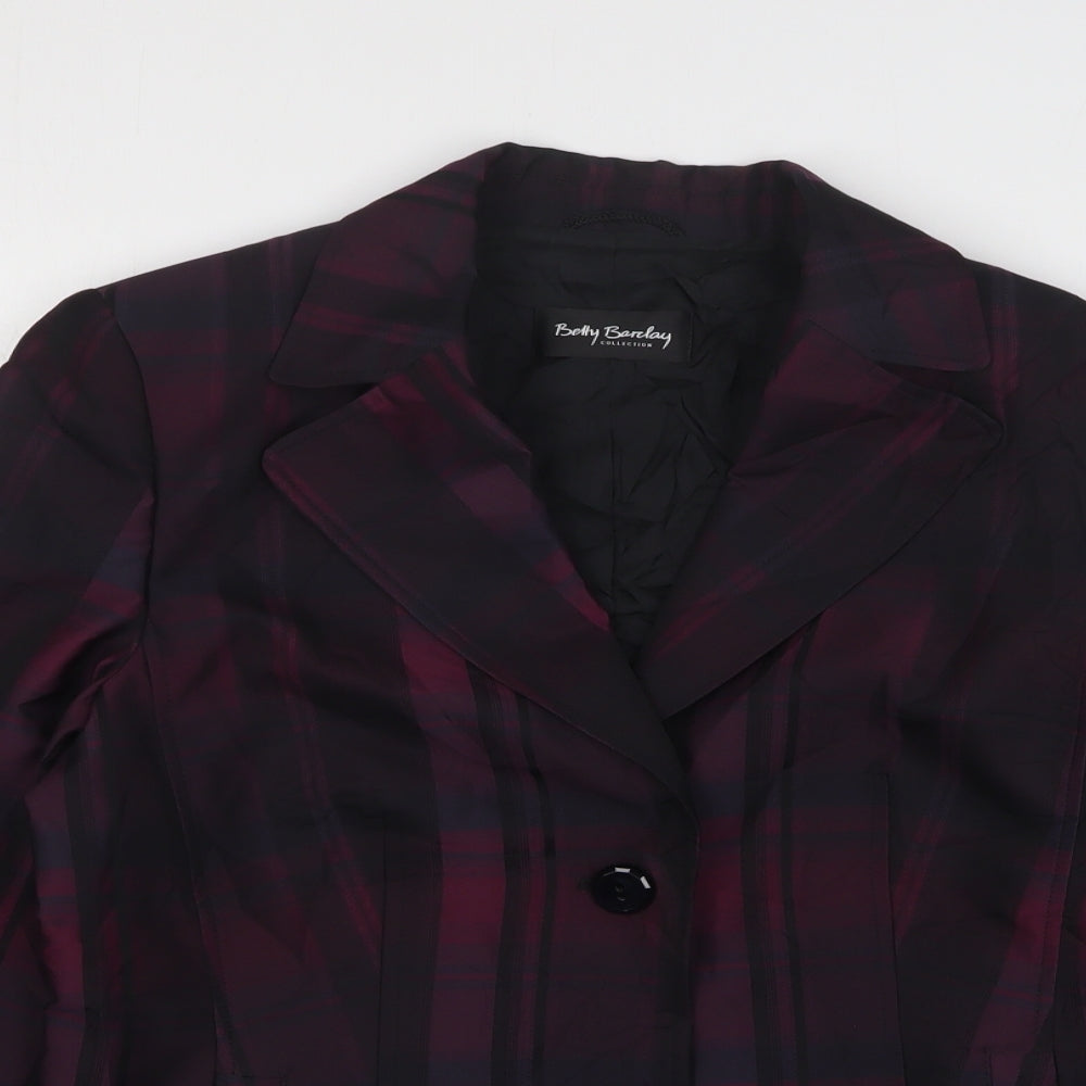 Betty Barclay Womens Purple Plaid Polyester Jacket Suit Jacket Size 14