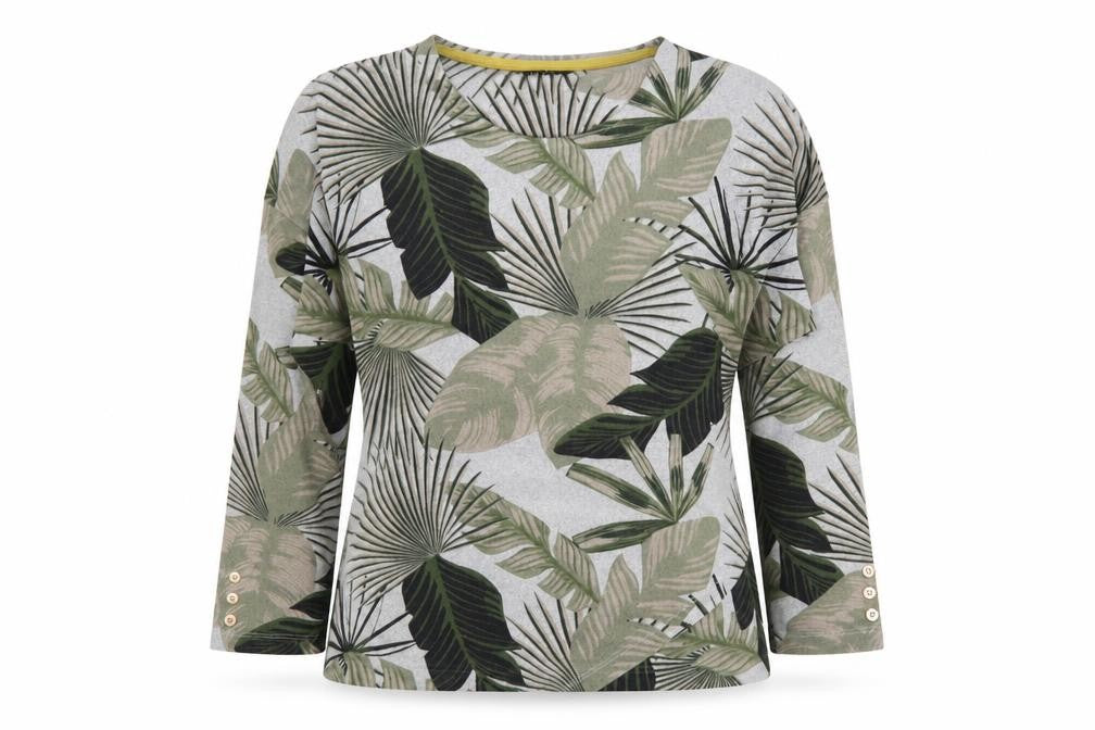 Viz-A-Viz Womens Green Floral Polyester Jersey T-Shirt Size 14 Round Neck