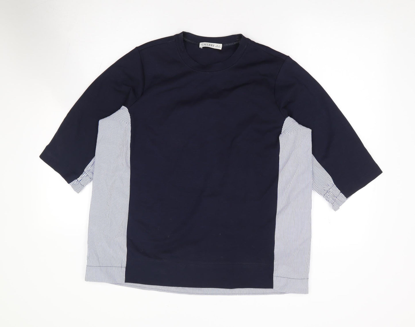 Gallery Womens Blue Striped Polyester Jersey T-Shirt Size M Crew Neck