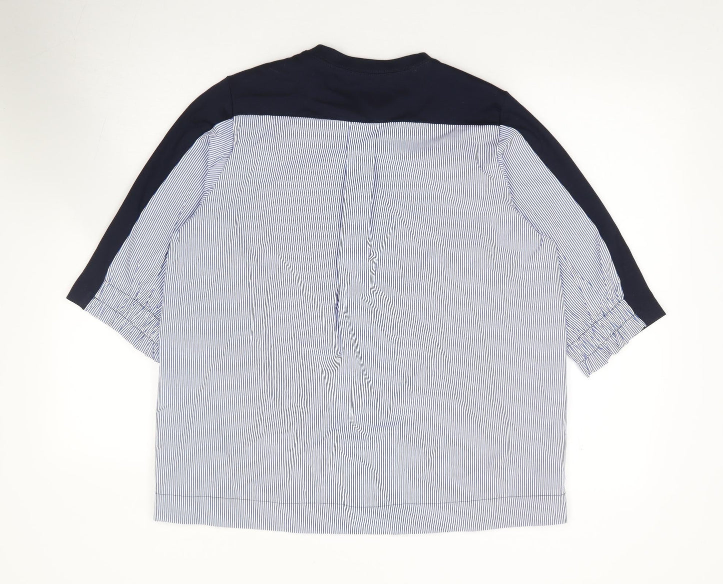Gallery Womens Blue Striped Polyester Jersey T-Shirt Size M Crew Neck