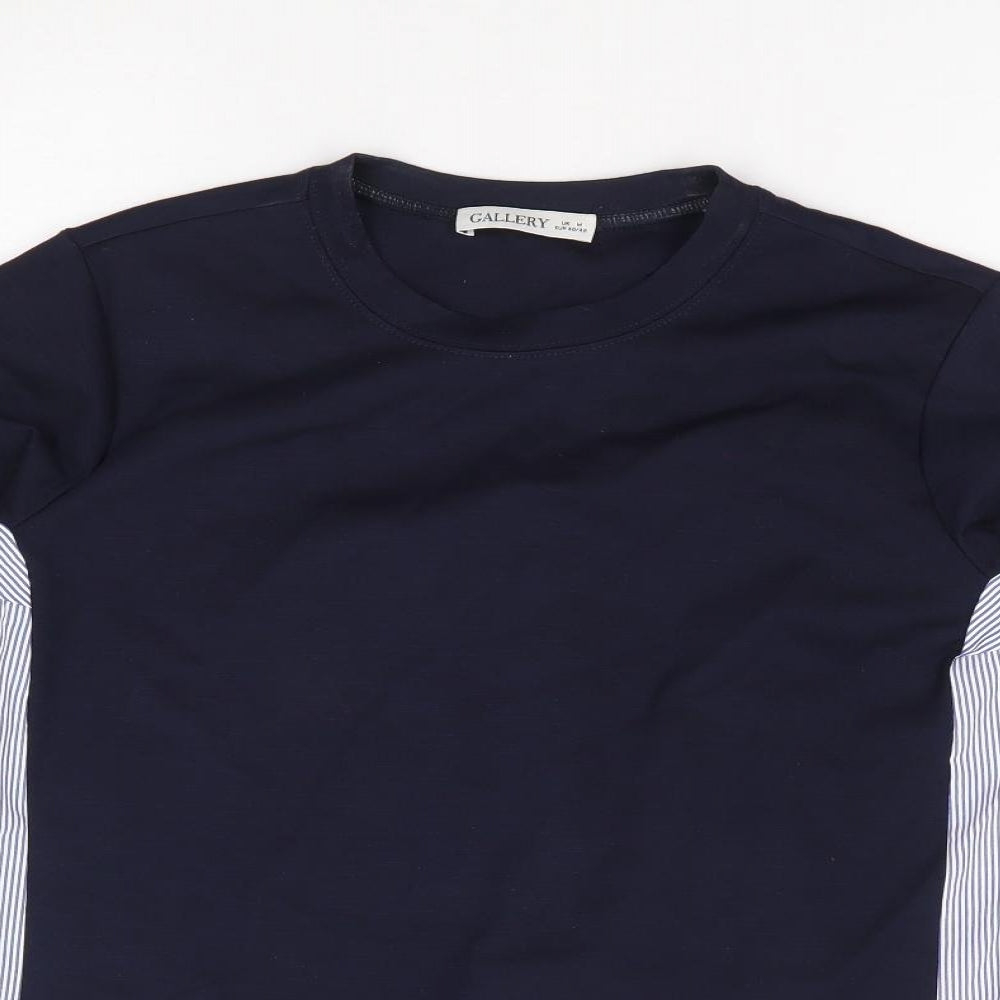 Gallery Womens Blue Striped Polyester Jersey T-Shirt Size M Crew Neck